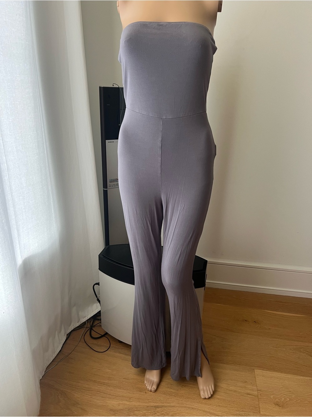 SHEIN Strapless Wide-Leg Jumpsuit in Gray